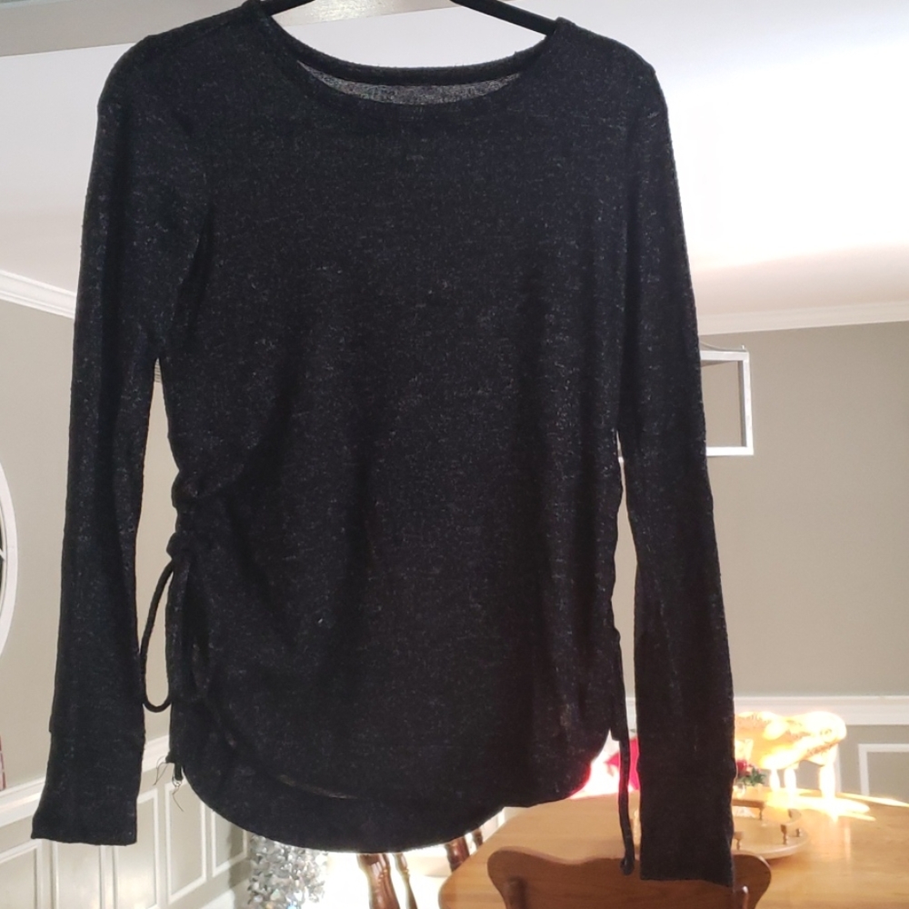 Heather black, side tie, super soft sweater